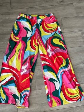 Vibrant Swirl Print Wide-Leg Pants - Multicolor